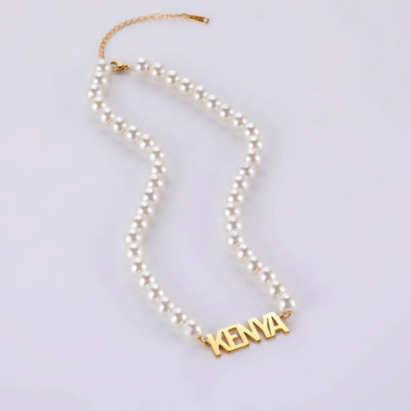 Colar Pérolas Com Nome - Personalizável - Aço Inoxidável (Não desbota e não perde a cor)